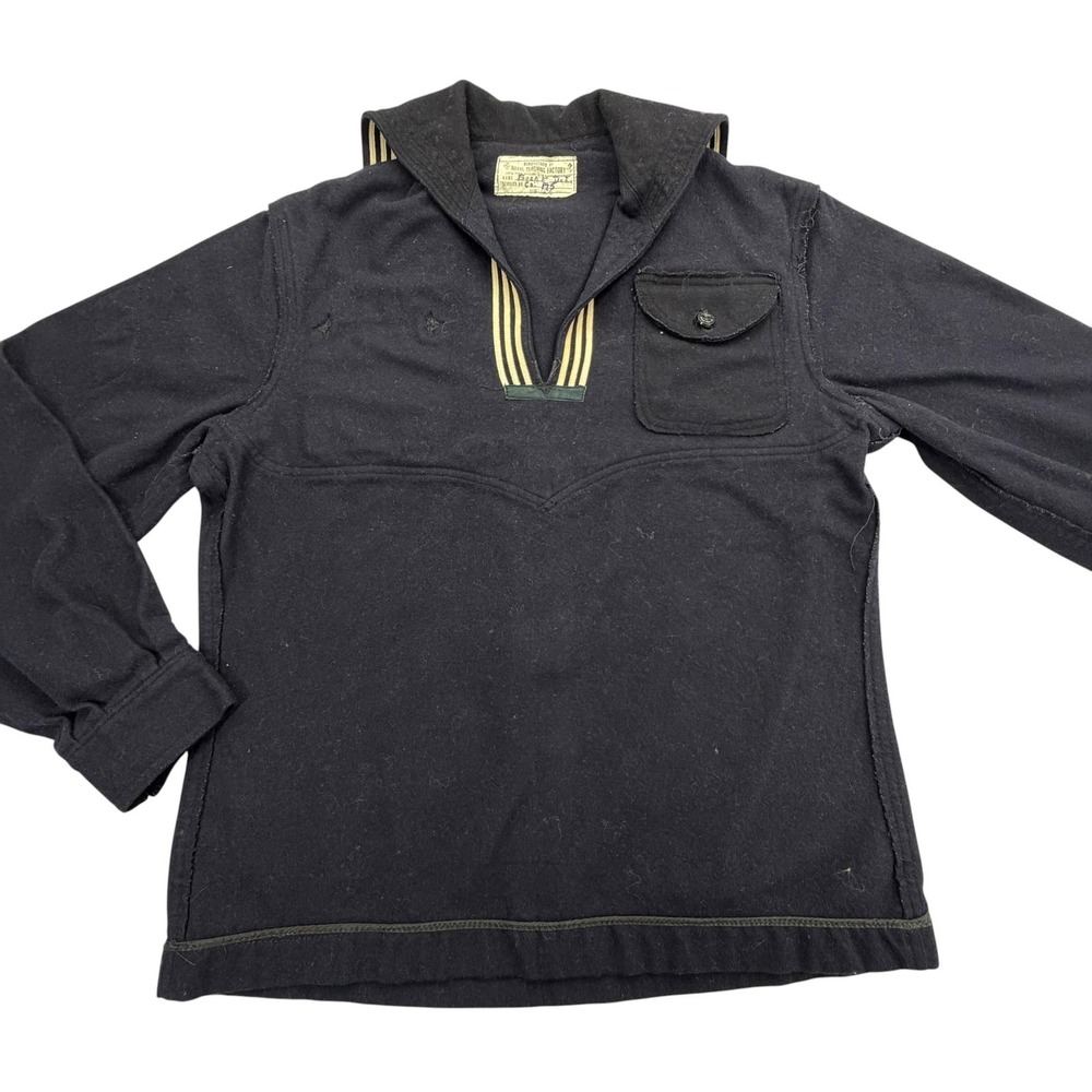 Vintage Naval Clothing Factory Sweater Mens M Navy 100% Wool Sailor Cracker Jack